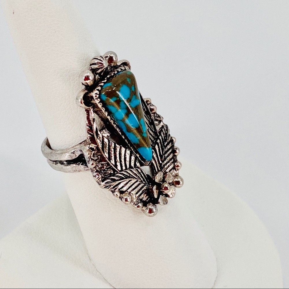 LAST CHANCE Silver Turquoise Boho Ring Sz7 JR02 - Picture 3 of 8